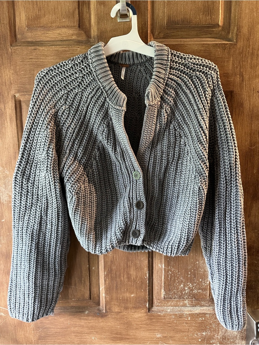 Free People Chunky Cropped Button-Front Cardigan - Gray